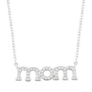 Simulated Diamond 💎 MOM Necklace in Sterling Silver